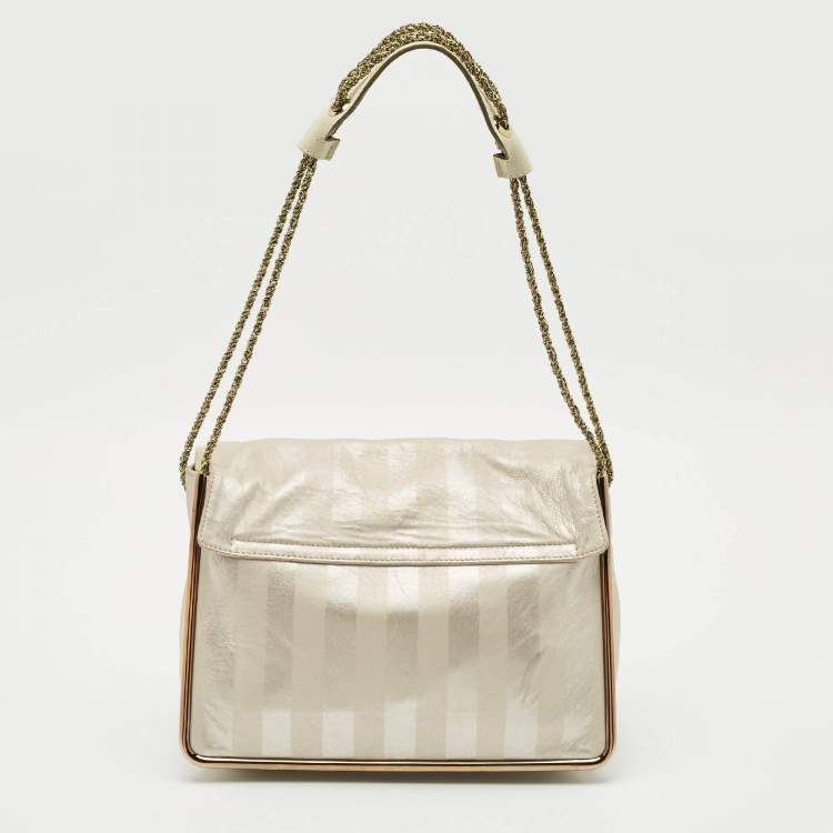Pre Owned Chloe Metallic Striped Leather Medium Crystal Sally Flap Shoulder Bag