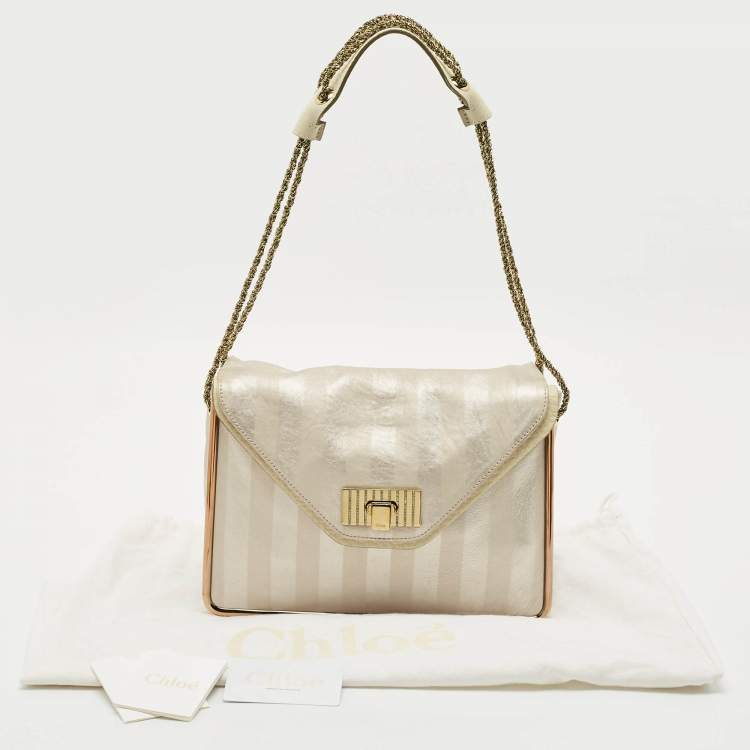 Pre Owned Chloe Metallic Striped Leather Medium Crystal Sally Flap Shoulder Bag