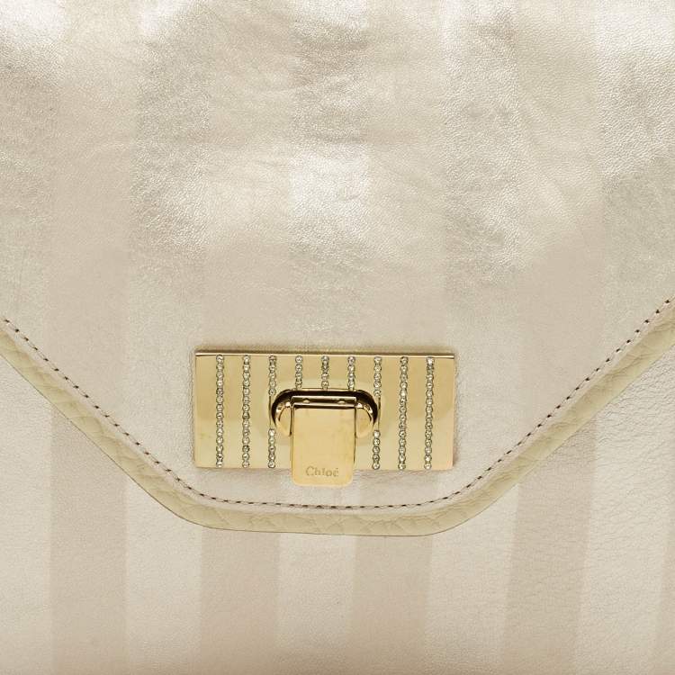Pre Owned Chloe Metallic Striped Leather Medium Crystal Sally Flap Shoulder Bag