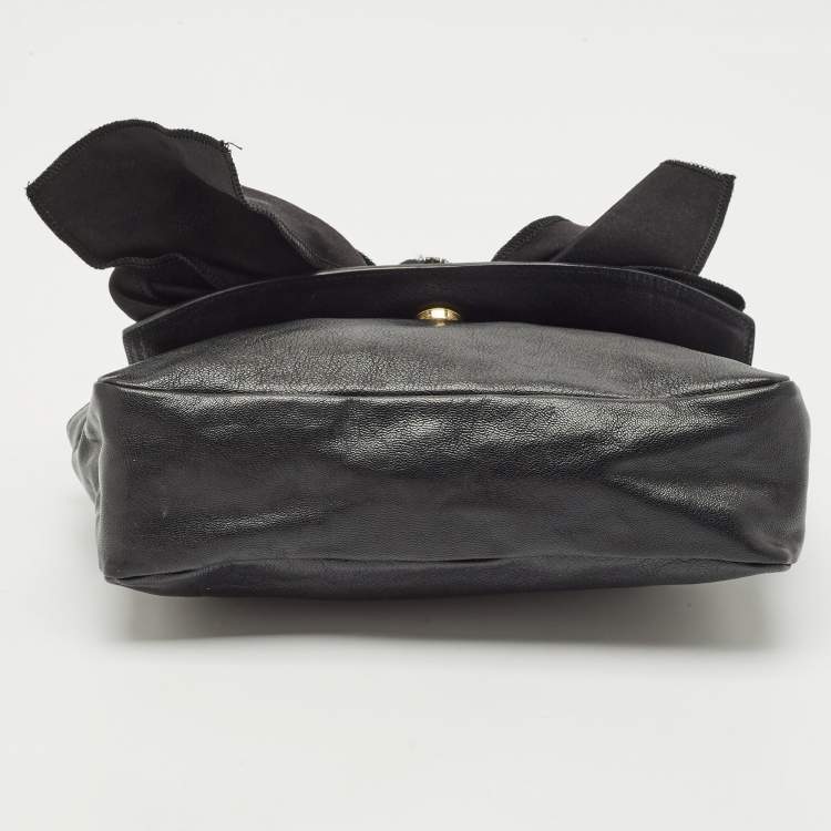 Pre Owned Chloe Black Leather Crystals Bow Clutch