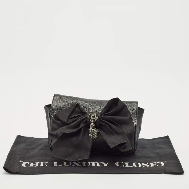Pre Owned Chloe Black Leather Crystals Bow Clutch