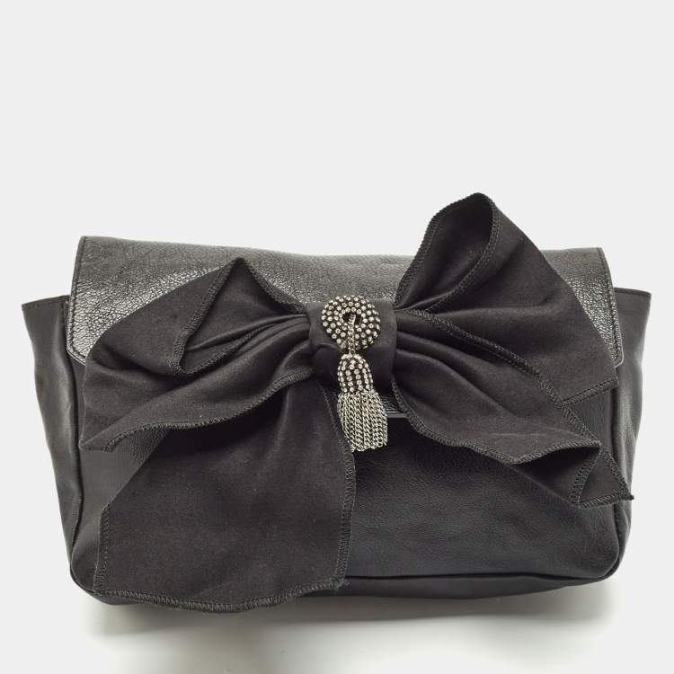 Pre Owned Chloe Black Leather Crystals Bow Clutch
