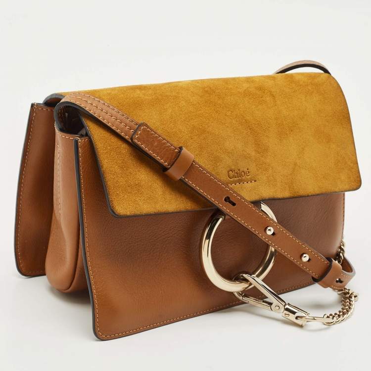Pre Owned Chloe Brown/Tan Leather and Suede Small Faye Shoulder Bag