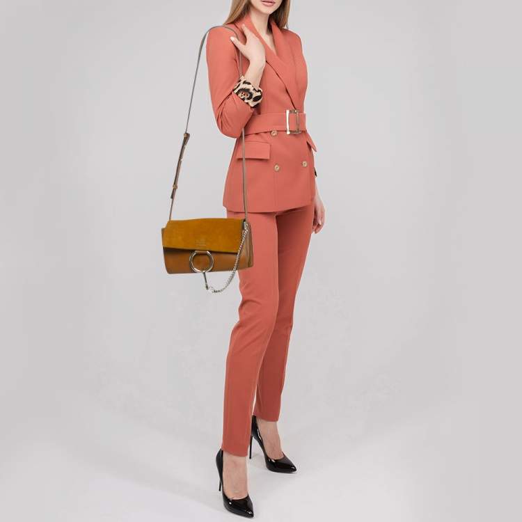 Pre Owned Chloe Brown/Tan Leather and Suede Small Faye Shoulder Bag