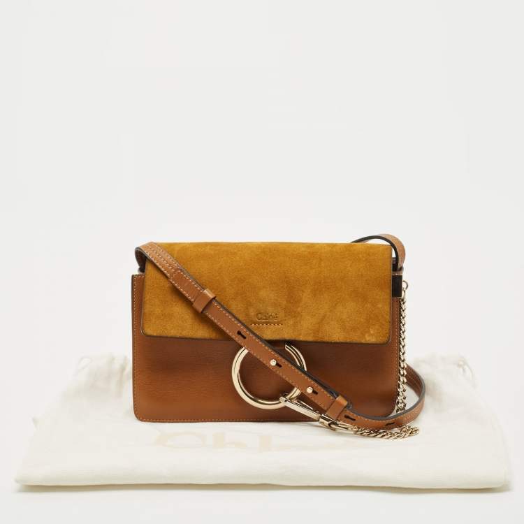 Pre Owned Chloe Brown/Tan Leather and Suede Small Faye Shoulder Bag
