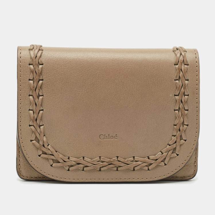 Pre Owned Chloe Grey Leather Braided Flap Card Case