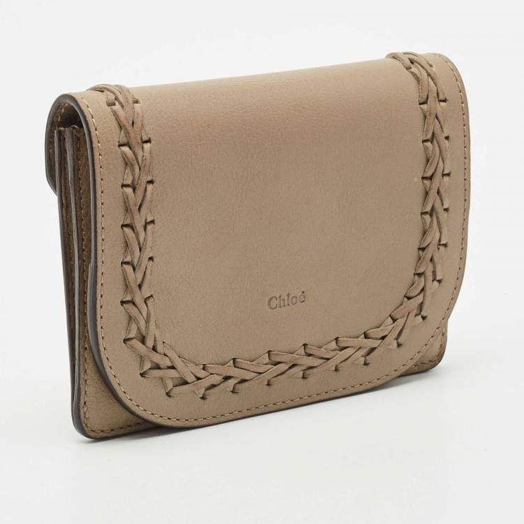 Pre Owned Chloe Grey Leather Braided Flap Card Case