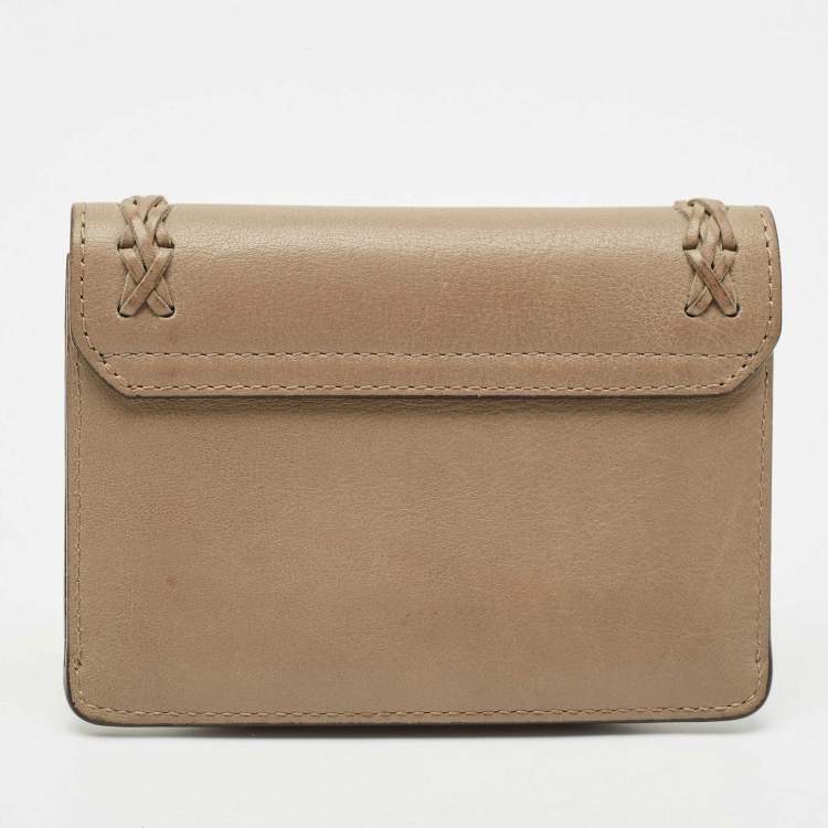 Pre Owned Chloe Grey Leather Braided Flap Card Case