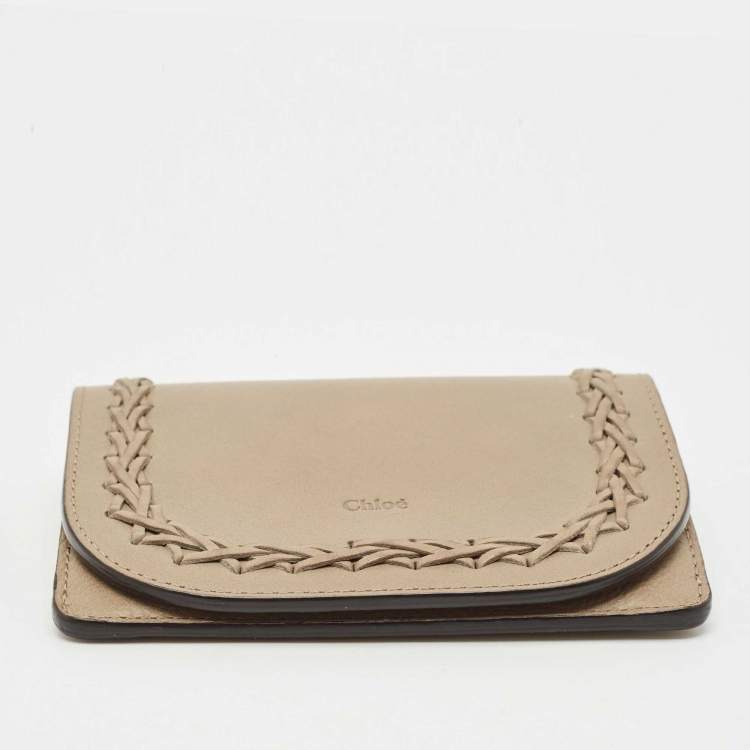Pre Owned Chloe Grey Leather Braided Flap Card Case
