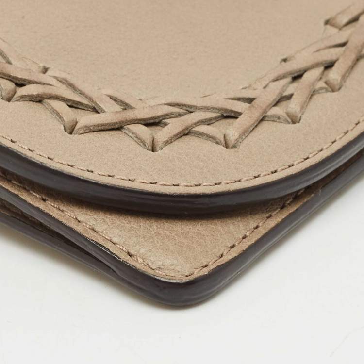 Pre Owned Chloe Grey Leather Braided Flap Card Case