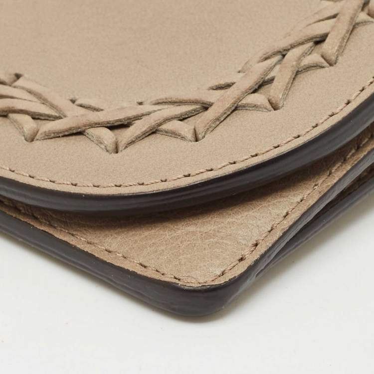 Pre Owned Chloe Grey Leather Braided Flap Card Case