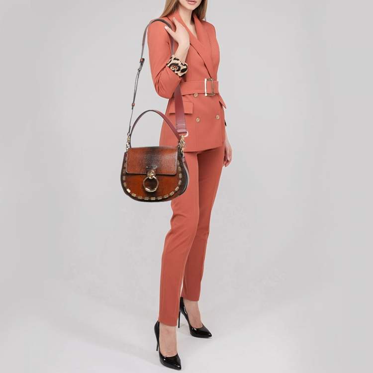 Pre Owned Chloe Tricolor Snake Embossed Leather Large Tess Shoulder Bag