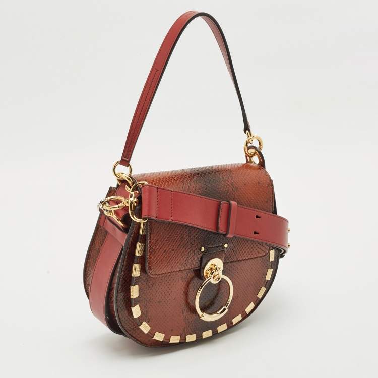 Pre Owned Chloe Tricolor Snake Embossed Leather Large Tess Shoulder Bag