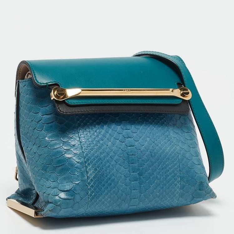 Pre Owned Chloe Blue/Green Leather and Python Small Clare Shoulder Bag