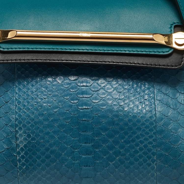 Pre Owned Chloe Blue/Green Leather and Python Small Clare Shoulder Bag