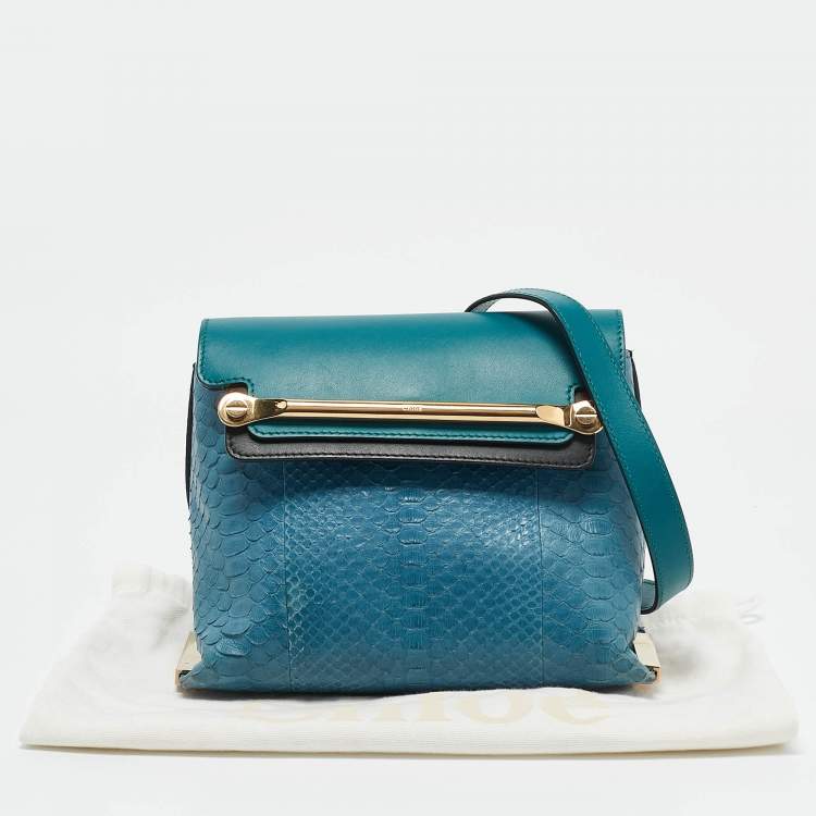 Pre Owned Chloe Blue/Green Leather and Python Small Clare Shoulder Bag