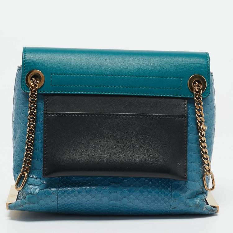 Pre Owned Chloe Blue/Green Leather and Python Small Clare Shoulder Bag
