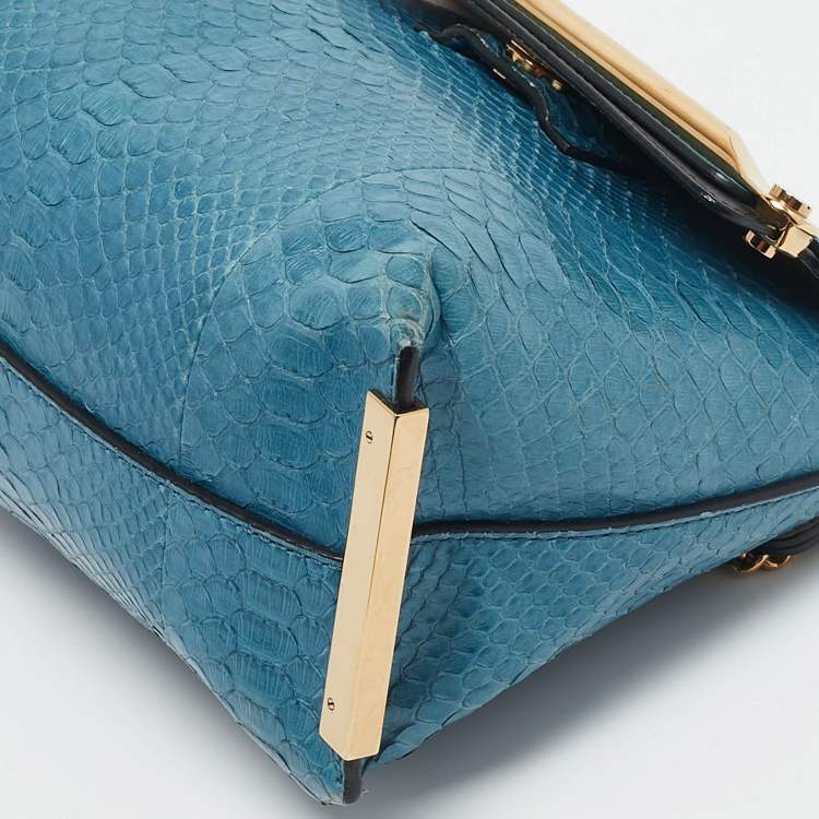 Pre Owned Chloe Blue/Green Leather and Python Small Clare Shoulder Bag