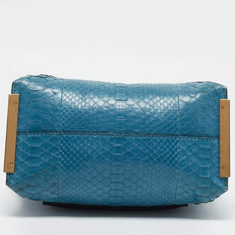 Pre Owned Chloe Blue/Green Leather and Python Small Clare Shoulder Bag
