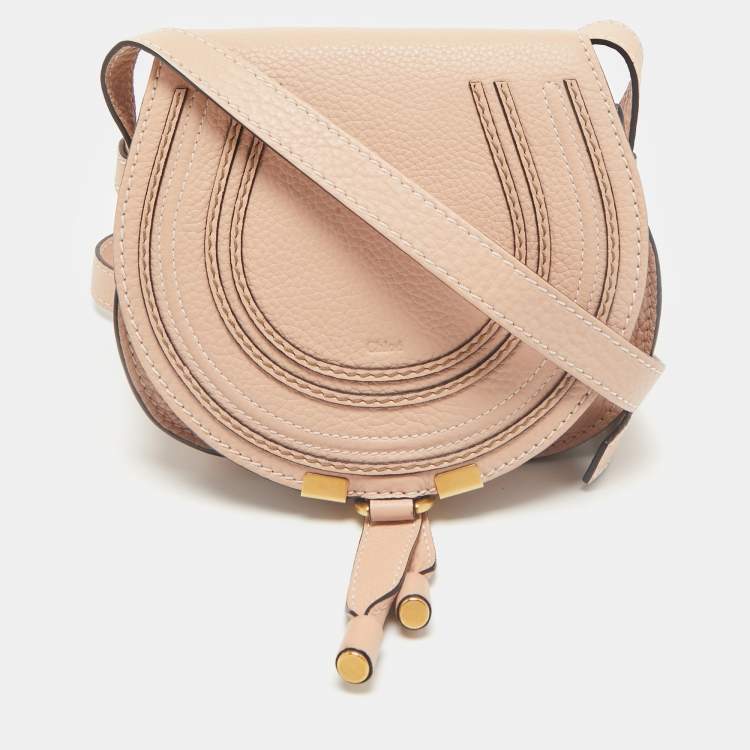Pre Owned Chloé Peach Leather Mini Marcie Crossbody Bag