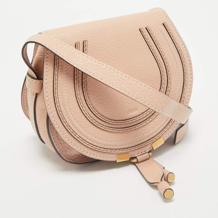 Pre Owned Chloé Peach Leather Mini Marcie Crossbody Bag