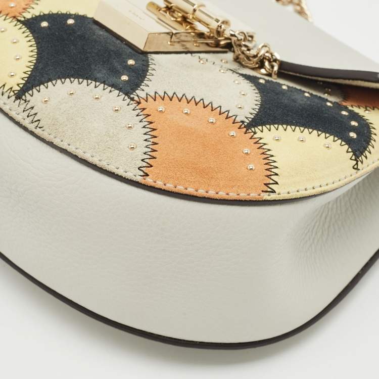Pre Owned Chloe Grey/Multicolor Leather and Suede Studded Patchwork Small Drew Bag