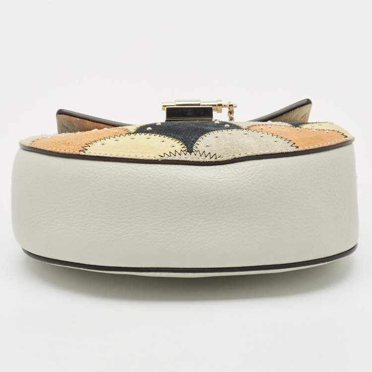 Pre Owned Chloe Grey/Multicolor Leather and Suede Studded Patchwork Small Drew Bag