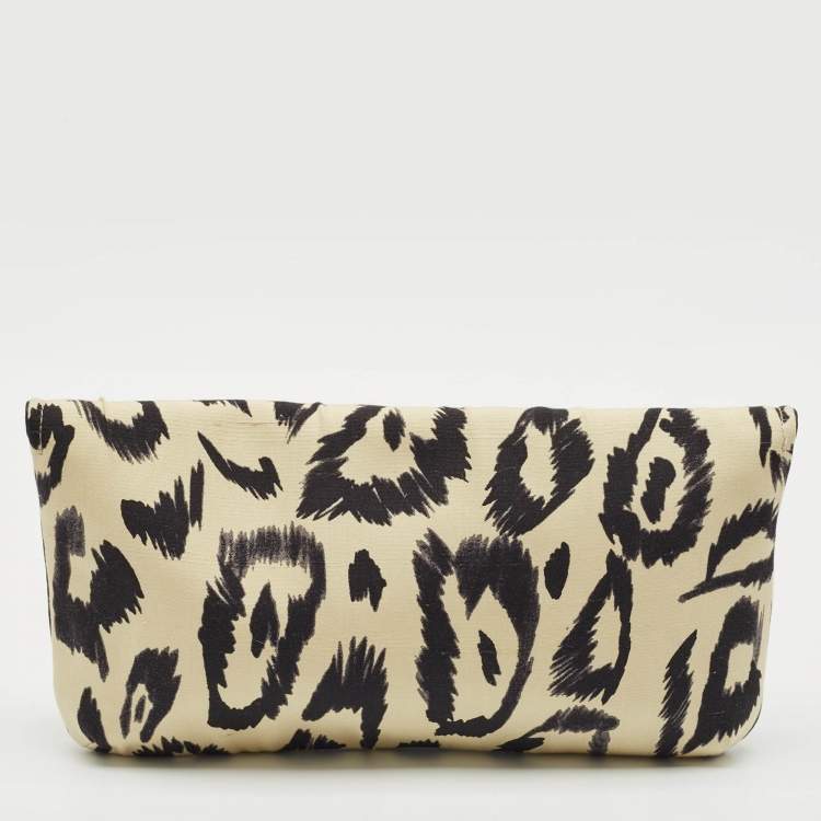 Pre Owned Chloe Cream/Black Printed Fabric Bow Clutch