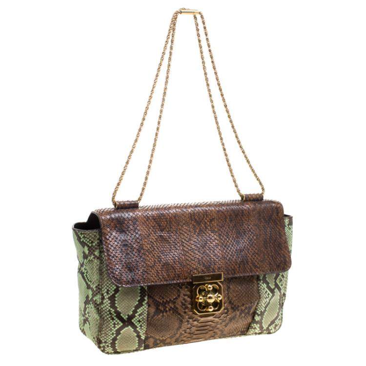 Pre Owned Chloe Brown/Green Python Large Elsie Shoulder Bag