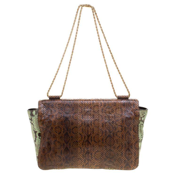 Pre Owned Chloe Brown/Green Python Large Elsie Shoulder Bag