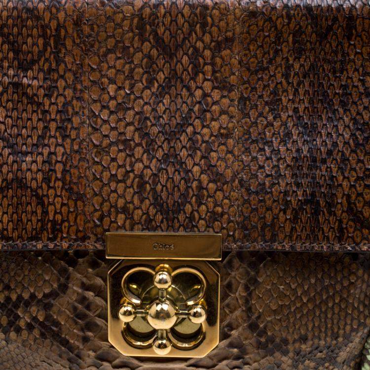 Pre Owned Chloe Brown/Green Python Large Elsie Shoulder Bag