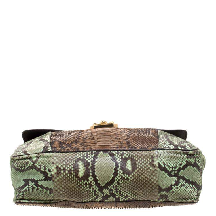 Pre Owned Chloe Brown/Green Python Large Elsie Shoulder Bag