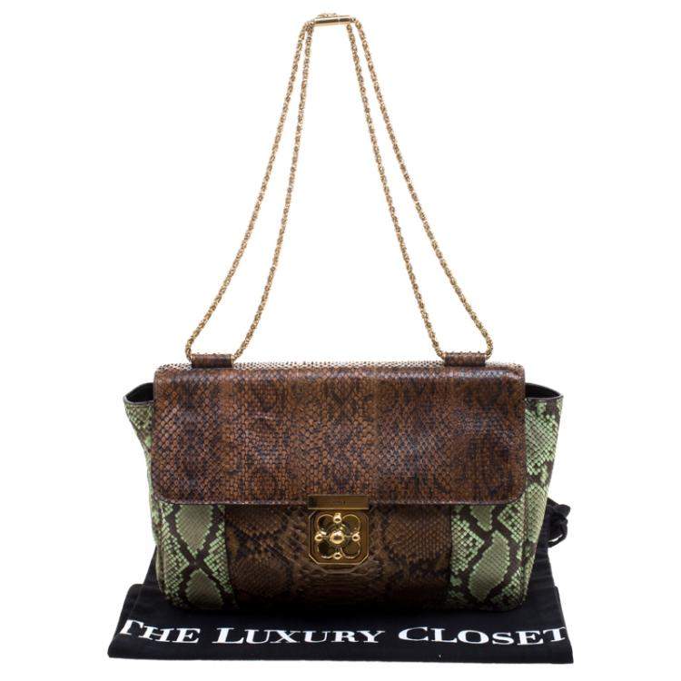 Pre Owned Chloe Brown/Green Python Large Elsie Shoulder Bag