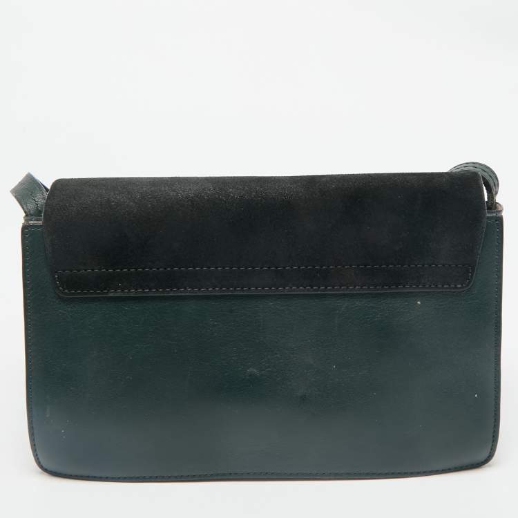 Pre Owned Chloe Dark Green Leather and Suede Small Faye Shoulder Bag