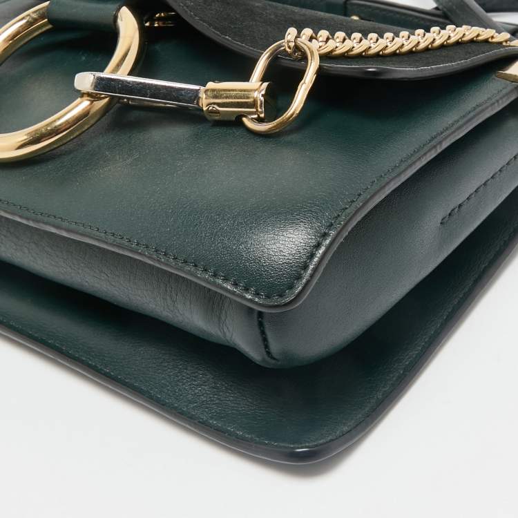 Pre Owned Chloe Dark Green Leather and Suede Small Faye Shoulder Bag