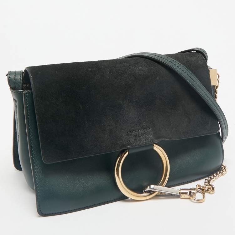 Pre Owned Chloe Dark Green Leather and Suede Small Faye Shoulder Bag