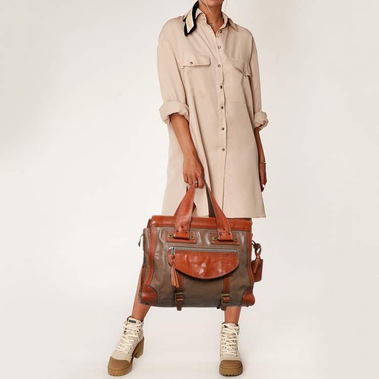 Pre Owned Chloe Brown/Beige Leather Tracy Tote