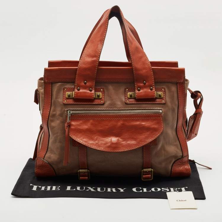 Pre Owned Chloe Brown/Beige Leather Tracy Tote