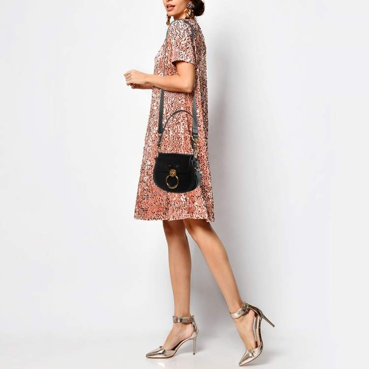 Pre Owned Chloe Black Leather and Suede Small Tess Shoulder Bag