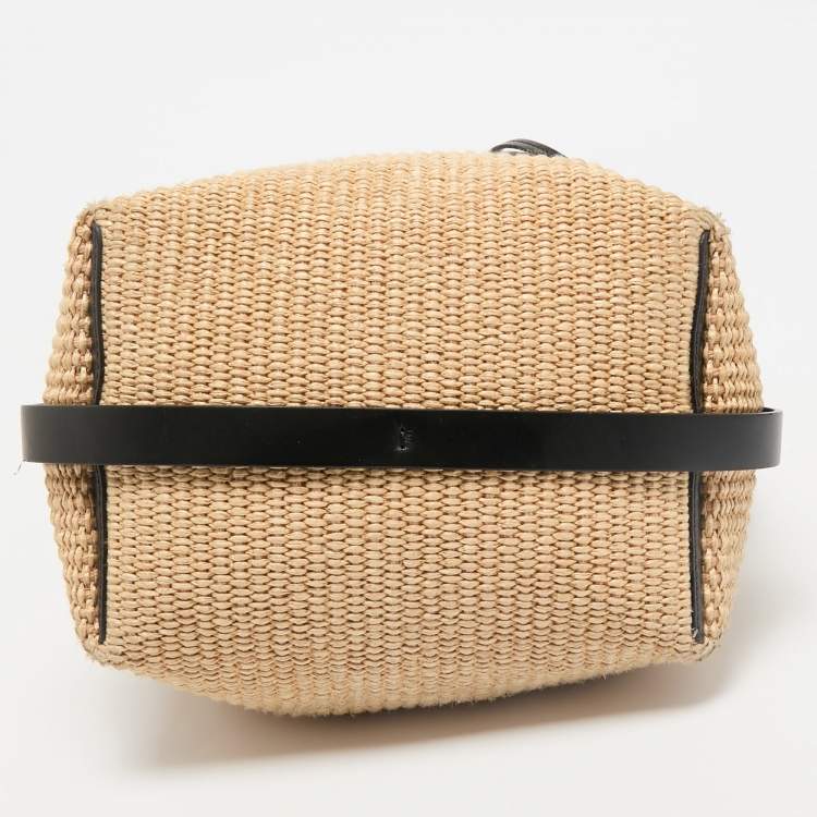 Pre Owned Chloe Beige/Black Raffia and Leather Marcie Bucket Bag