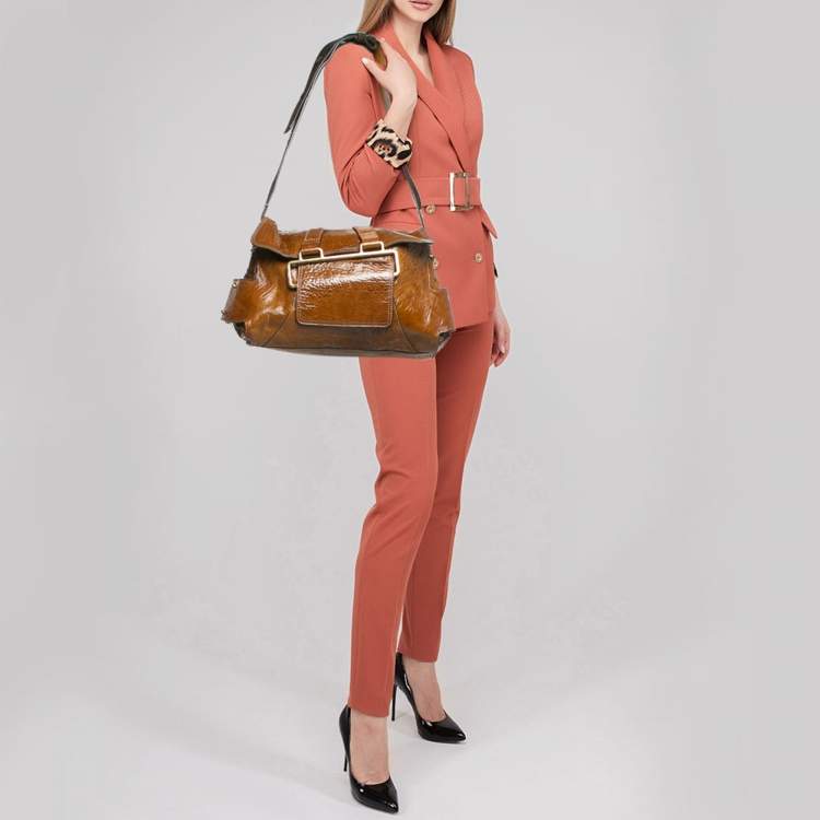 Pre Owned Chloe Brown Patent Leather Beata Shoulder Bag
