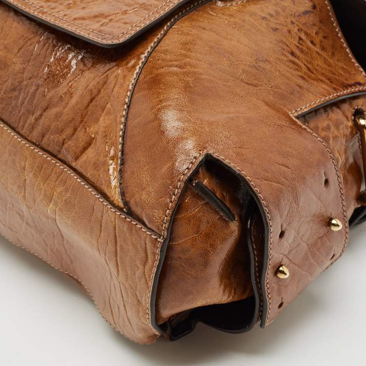 Pre Owned Chloe Brown Patent Leather Beata Shoulder Bag