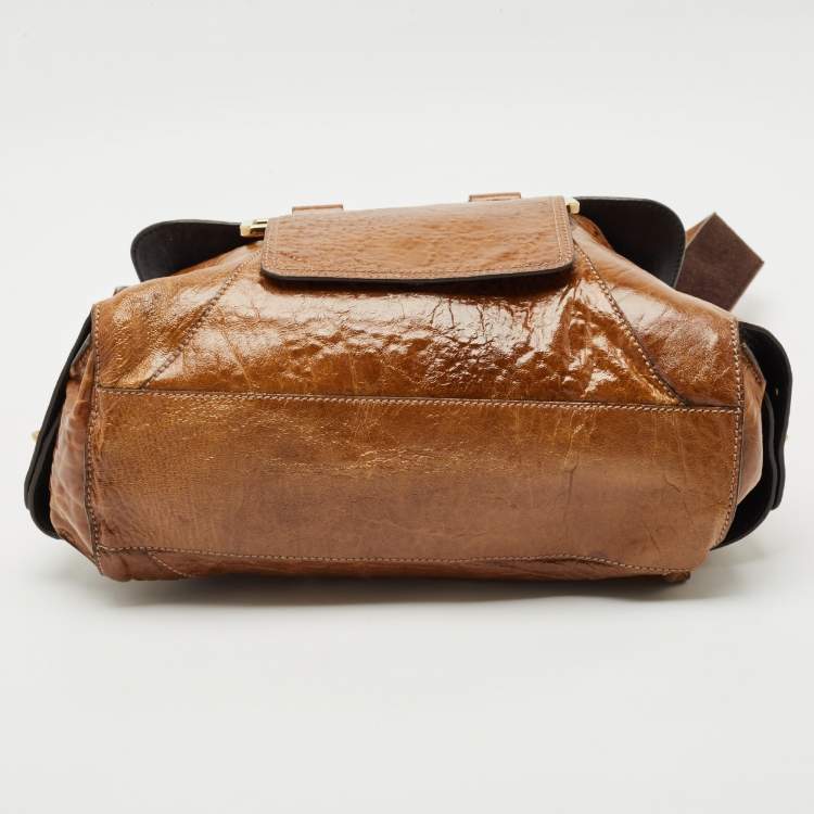 Pre Owned Chloe Brown Patent Leather Beata Shoulder Bag
