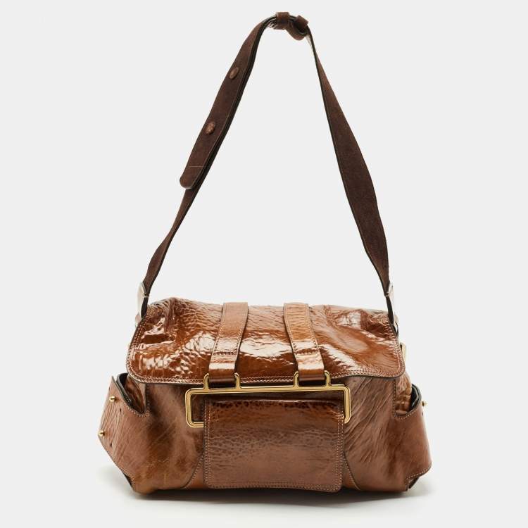 Pre Owned Chloe Brown Patent Leather Beata Shoulder Bag
