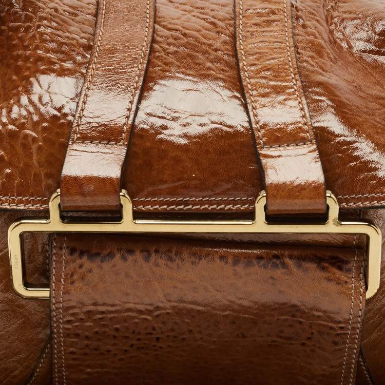 Pre Owned Chloe Brown Patent Leather Beata Shoulder Bag