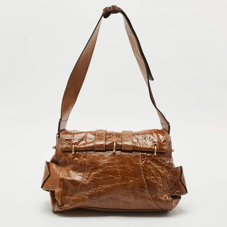 Pre Owned Chloe Brown Patent Leather Beata Shoulder Bag