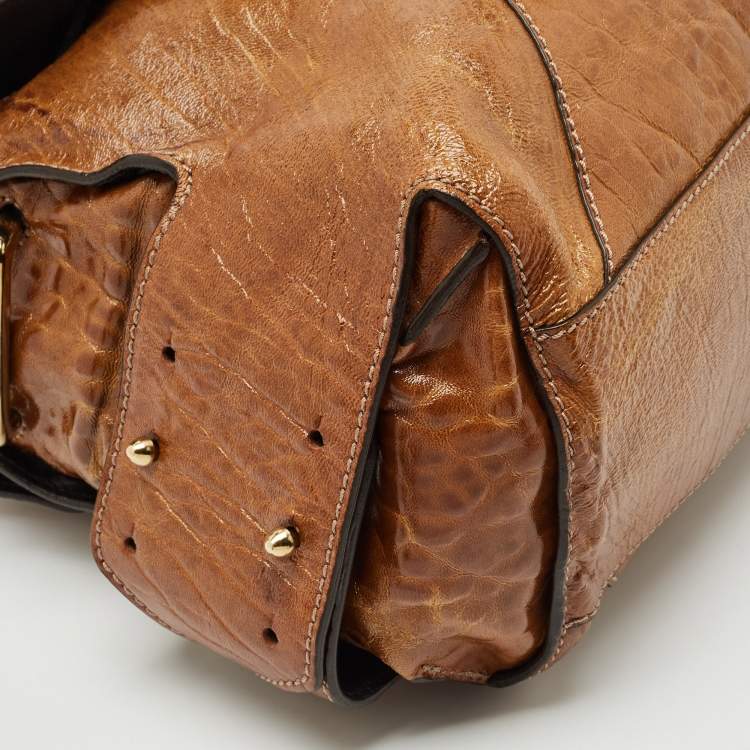 Pre Owned Chloe Brown Patent Leather Beata Shoulder Bag