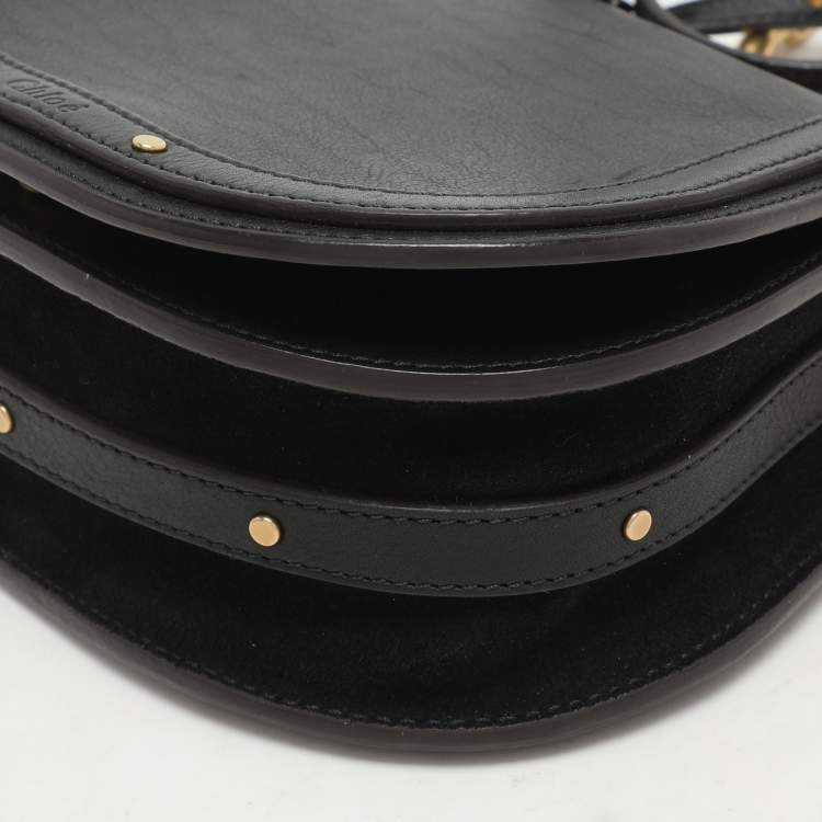 Pre Owned Chloé Black Leather and Suede Small Nile Bracelet Crossbody Bag