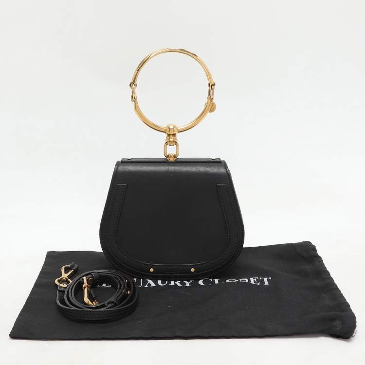 Pre Owned Chloé Black Leather and Suede Small Nile Bracelet Crossbody Bag