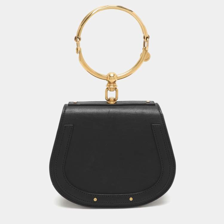 Pre Owned Chloé Black Leather and Suede Small Nile Bracelet Crossbody Bag